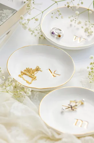 Miniatura 6 de COLLECTIVE HOME - Bandeja de cerámica para joyas, plato decorativo para anillos, aretes, collares, pulseras, llaves, cumpleaños, día de la madre