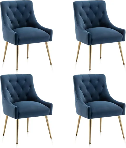 Miniatura 21 de Juego de 2 sillas de comedor, modernas sillas de comedor de terciopelo con patas doradas, elegantes sillas de acento acolchadas para recepción, sala