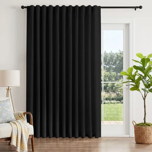 Miniatura 25 de INOVADAY Cortinas 100% opacas de 63 pulgadas de largo, juego de 2 paneles de lino con pestaña trasera, bolsillo para barra, cortinas opacas