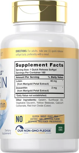 Miniatura 2 de Suplemento de luteína y zeaxantina Carlyle 40mg 180 cápsulas blandas Píldoras para los ojos Vitaminas para la salud ocular Visi-Gold Sin