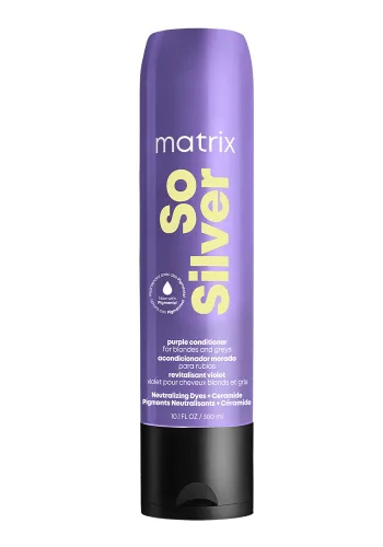 Matrix So Silver Champú Morado Púrpura - Elimina los tonos amarillos y cobrizos, deposita color y tonifica, acondicionador pigmentado para rubias y