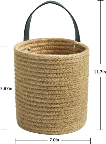 Miniatura 3 de Goodpick Paquete de 2 cestas colgantes de yute - Cesta tejida pequeña de helecho colgante con cuerda, cesta de pared para plantas de flores, juego
