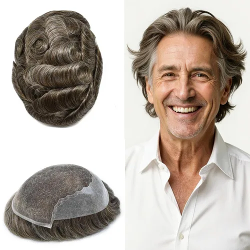 Miniatura 113 de Toupee - Sistemas de reemplazo de cabello para hombre, encaje frontal suizo, nudo blanqueado, pieza de cabello humano natural 1# negro azabache, 8 x