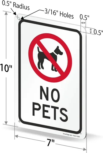 Miniatura 6 de SmartSign -K-1193-AL Letrero "No Pets" 7" x 10" Aluminio - Negro/Rojo sobre Blanco