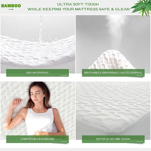 Miniatura 4 de GRT Protector de colchón impermeable de rayón y bambú de tamaño individual, protector de colchón de refrigeración de fibra de aire 3D, protector