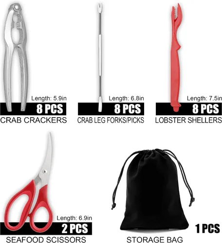 Miniatura 2 de Cascanueces y herramientas para cangrejo, juego de herramientas para mariscos de 27 piezas, incluye 8 cascanueces para patas de cangrejo, 8