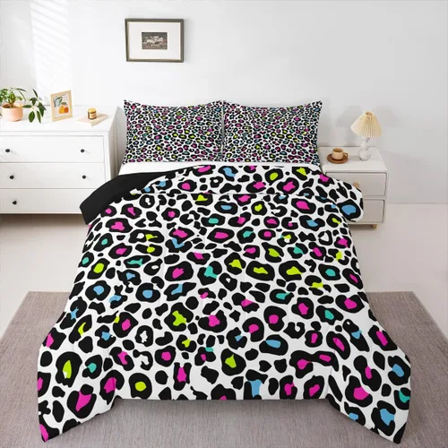 Miniatura 21 de Erosebridal Juego de edredón con estampado de leopardo, tamaño individual para niños, edredón de guepardo occidental, negro y gris, juego de ropa