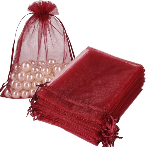 Miniatura 8 de HRX Package 100 bolsas de organza doradas, 5 x 7 pulgadas, malla con cordón, bolsas de regalo, bolsas de joyería para dulces de Navidad, recuerdos