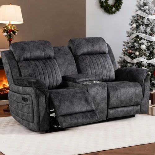 Miniatura 12 de Sofá biplaza reclinable eléctrico Zero Gravity con reposacabezas ajustables, sillón reclinable eléctrico con consola, sofá reclinable eléctrico de 2