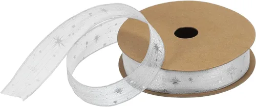 Miniatura 14 de MECCANIXITY Cinta transparente de organza de estrella de 1 pulgada y 20 yardas, cinta de hilo de nieve brillante negra para envolver regalos, caja