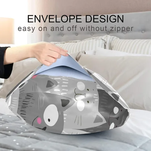 Miniatura 7 de Fundas de almohada de satén con diseño de gato transpirable para cabello y piel, sin cremallera, con cierre de sobre para sofá cama, tamaño estándar