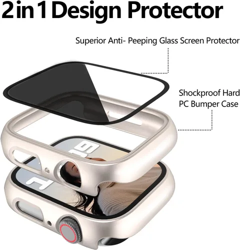 Miniatura 3 de 4 fundas rígidas de policarbonato compatibles con Apple Watch Series 7/8/9 de 1.614 pulgadas con protector de pantalla de cristal, protector Oro