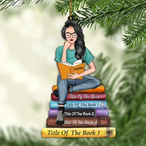 Miniatura 10 de HYTURTLE Adorno Personalizado de Pila de Libros – Nombre Personalizado y Títulos de Libros Favoritos – Acrílico para Lectores, Miembros de Clubes