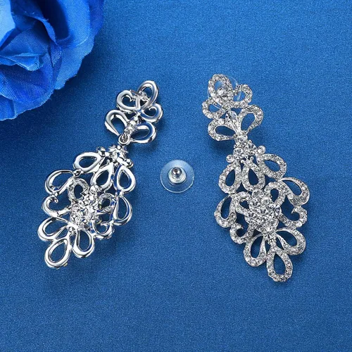 Miniatura 5 de mecresh Aretes colgantes de lágrima de boda con diamantes de imitación de cristal para novias, Cristal