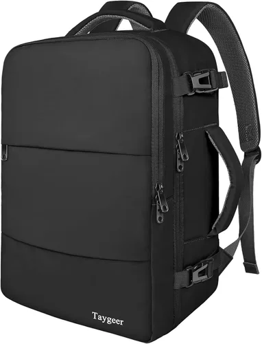 Taygeer Mochila de viaje para laptop para hombres y mujeres, mochila de viaje aprobada por avión con bolsillo para botella de agua, bolsa de Negro