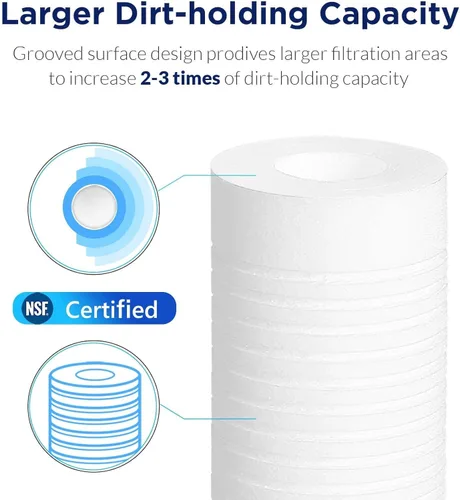 Miniatura 3 de Membrane Solutions Cartucho de filtro de agua de sedimentos ranurados (paquete de 6), filtro de agua de 0.5 micrones para toda la casa, reemplazo