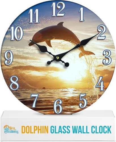 13" Reloj Dolphin Sunset de vidrio