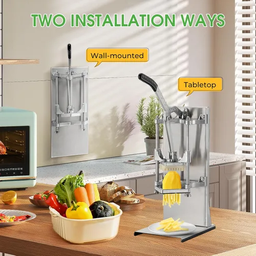 Miniatura 7 de Cortador de patatas fritas 4 en 1 comercial y rallador de limón y picadora de verduras - Acero inoxidable con mango extendido - 4 cuchillas