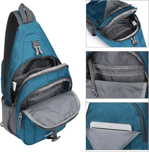Miniatura 4 de G4Free Bolso bandolera con bloqueo RFID, mochila cruzada en el pecho, mochila para senderismo y viajes (azul turquesa)