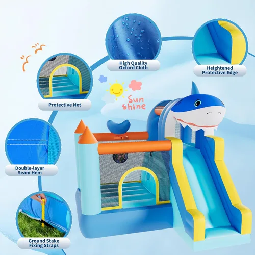 Miniatura 2 de Garvee Castillo inflable de rebote para niños, gorila de salto con soplador de aire y tobogán, castillo animoso para patio trasero familiar
