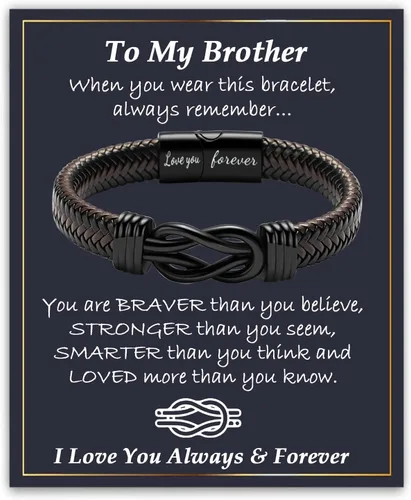 Miniatura 21 de Gifts for Men Infinity Leather Bracelet for Dad New Daddy Husband Boyfriend Son Grandson Brother Nephew Uncle Brown Braided Engraved Leather Jewelry