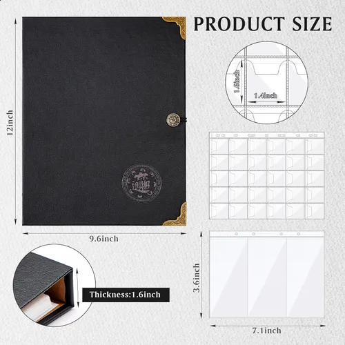 Miniatura 2 de Zonon Álbum de monedas para coleccionar monedas, soporte para libros con 150 bolsillos para monedas y 240 bolsillos de papel para monedas, de piel