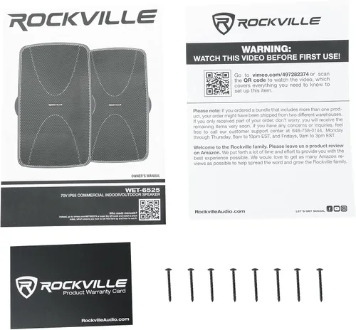 Miniatura 9 de Rockville WET-6525B Par de altavoces de pared de 6.5 pulgadas y 70 V, IPX55 impermeable, soporte giratorio de 4 vías, 40 W RMS, para restaurantes