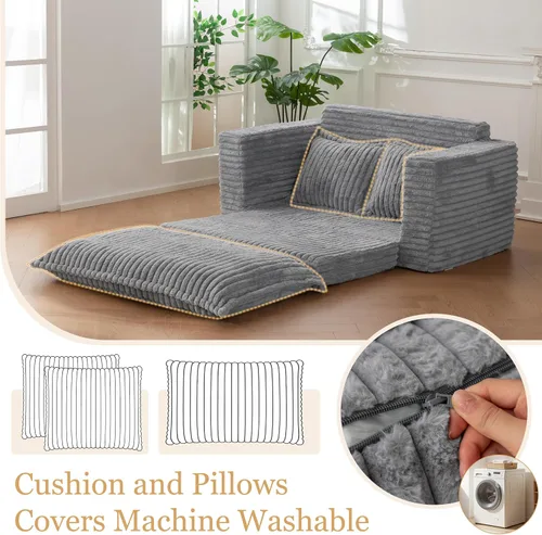 Miniatura 5 de YOSHOOT Sofá Cama de Dos Plazas, Sofá Cama Convertible Sillón Futón para Sala de Estar, Sofá de Piso Extraíble 3 en 1 con Cojín y Almohadas, Gris