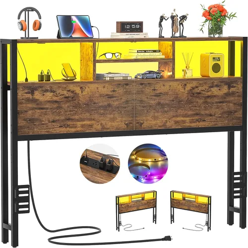 Miniatura 16 de Cabecero Aheaplus para Cama Individual con Almacenamiento, Cabeceros con Enchufes, Puertos USB y Luz LED, Cabecero Individual Solo, Altura