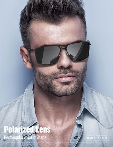 Miniatura 2 de LUENX Gafas de sol rectangulares de aviador para hombre, lentes polarizadas cuadradas con protección UV 400