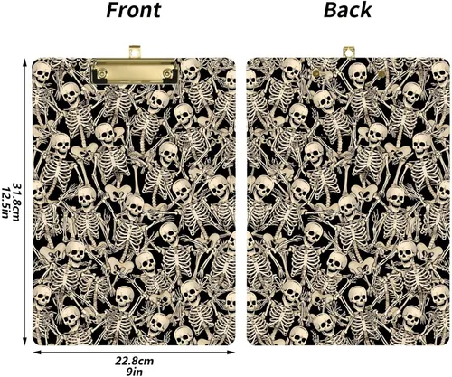 Miniatura 2 de ALAZA Fun Skeletons - Portapapeles de acrílico tamaño carta A4 con clip de perfil bajo para oficina en casa, hombres y mujeres, clip de color dorado