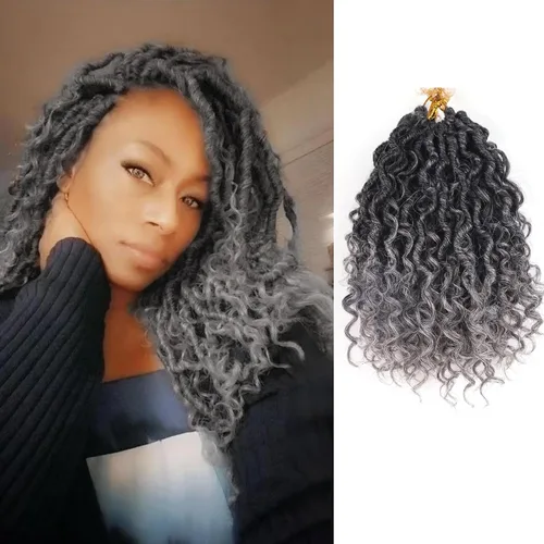 Miniatura 13 de Cabello de Crochet de 8 Pulgadas para Mujeres Negras, 7 Paquetes de Cabello de Crochet Goddess Locs con Puntas Rizadas, Locs Falsos Cortos con Bucle