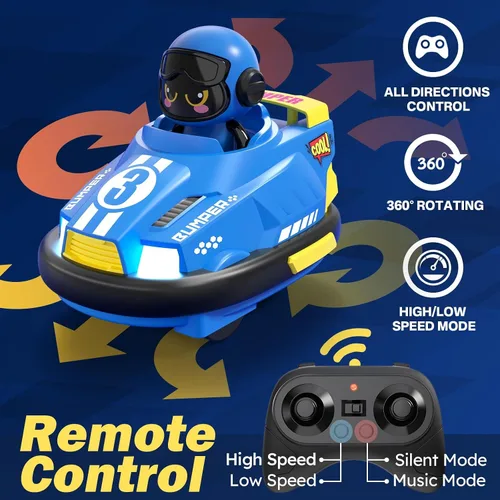 Miniatura 5 de bessome Paquete de 2 Lindos Autos Chocadores con Control Remoto de Dibujos Animados para Niños Pequeños - Mini Autos RC con Luz y Sonido y Rotación