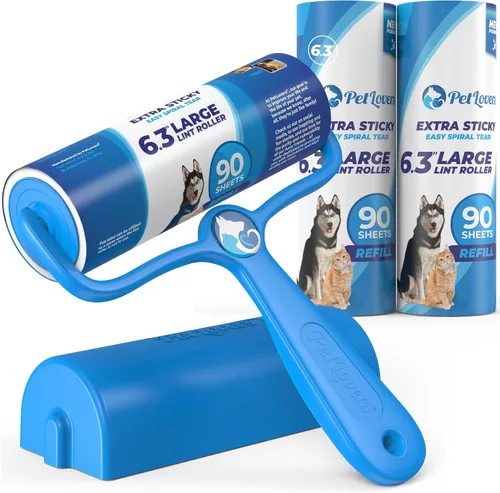 PetLovers Rodillo de pelusa grande de 6.3 pulgadas para pelo de mascotas extra pegajoso, 270 hojas, ideal para eliminar el pelo de mascotas de