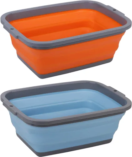 Paquete de 2 fregaderos plegables con 2.25 galones / 8.5L cada uno, tina plegable para lavar platos, camping, senderismo y hogar, lavabo portátil