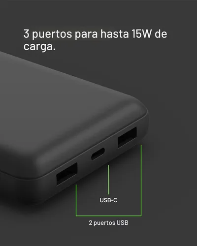 Miniatura 9 de Belkin Cargador Portátil, Batería Externa USB-C 20000 mAh con 2 Puertos USB-A, 15W con Cable Tipo-A a Tipo-C - iPhone 17, Air, Pro, Pro Max, Negro