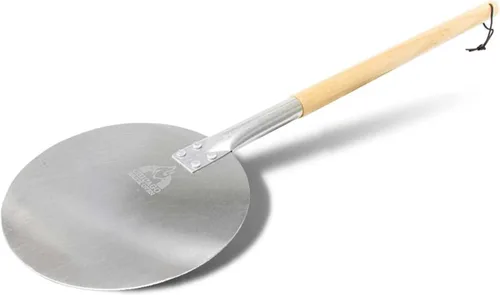 Chicago Brick Oven Pizza Turning Peel PRO - 9 pulgadas de diámetro, mango de madera desmontable de 31.5 pulgadas con correa de cuero, aluminio duro