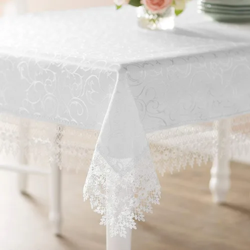 Miniatura 7 de Violet Linen Manteles jacquard de damasco de poliéster con patrón de encaje vintage, 70 pulgadas, redondo, beige