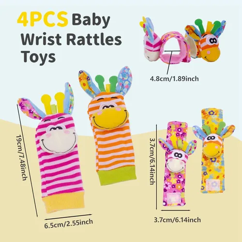 Miniatura 2 de PADONISE Sonajeros de muñeca para bebé, juguetes sensoriales suaves para bebés, sonajeros de animales de dibujos animados, juguete de desarrollo