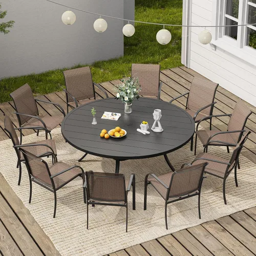 Miniatura 55 de VICLLAX Juego de 2 sillas de patio pequeñas para exteriores, juego de sillas apilables para patio y mesa de comedor cuadrada para porche delantero