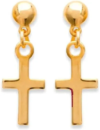 Miniatura 2 de Cruz chapado en oro de 18 quilates con chaqueta o aretes colgantes I religiosos pequeños aretes para hombres y mujeres 0.4 x 0.2 pulgadas I