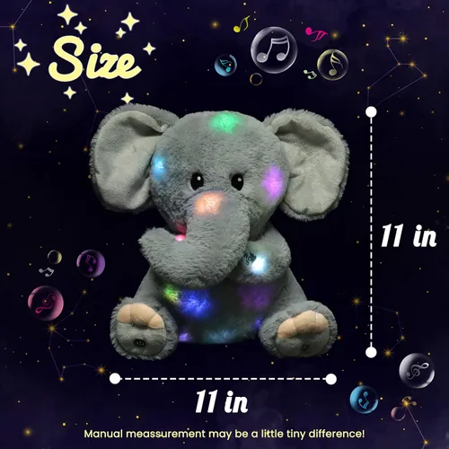 Miniatura 2 de Hopearl Elefante de peluche musical LED que ilumina y canta, volumen ajustable, canción de cuna, animado, calma, festival, cumpleaños, para niños