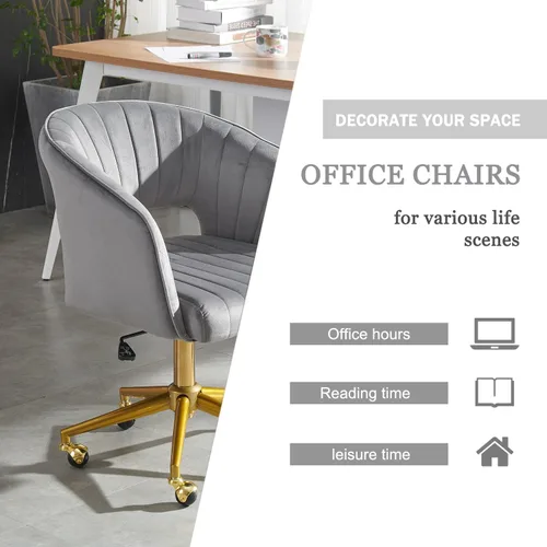 Miniatura 7 de Silla de tocador gris con rueda, moderna silla de terciopelo para oficina en casa con respaldo, silla cruzada para tocador, sala de estar