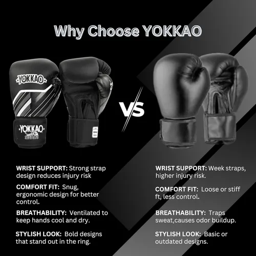 Miniatura 4 de Yokkao Guantes de Boxeo Muay Thai – Guantes esenciales para principiantes, hombres y mujeres, de piel de microfibra, acolchado de espuma multicapa