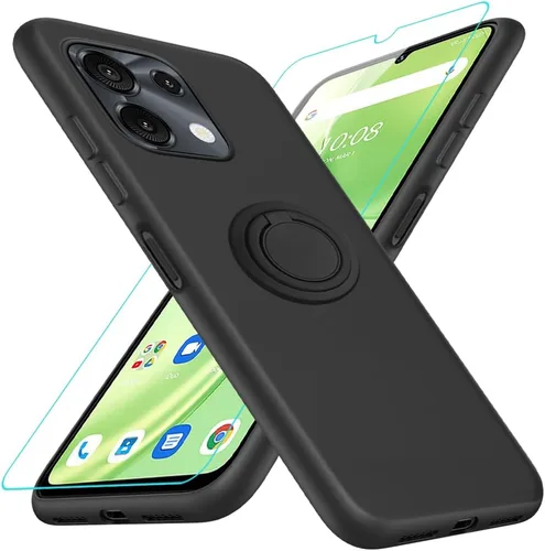 Miniatura 16 de Funda compatible con Blackview Shark 6/Oscal Tiger 8 con protector de pantalla, soporte de anillo giratorio de 360°, TPU a prueba de golpes, funda