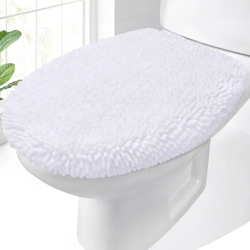 OLANLY Funda de chenilla suave para tapa de inodoro de baño, lavable a máquina, 17.5 x 15 pulgadas, parte trasera de goma que se mantiene en su