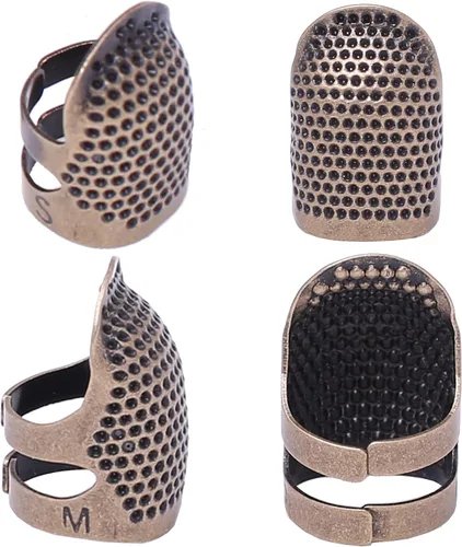 Miniatura 8 de J.CARP 4 dedales de costura, protector de dedo de metal deslumbrante para coser, dedal de costura ajustable, dedal de costura, manualidades