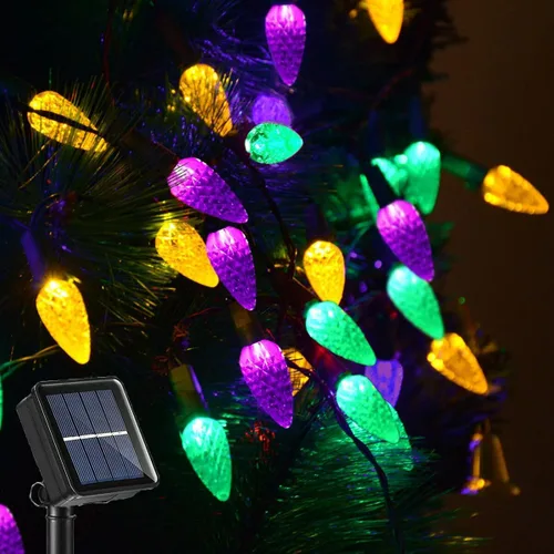 Miniatura 9 de Luces solares de Navidad para exteriores, cadena de luces C6 de fresa, luces de Mardi Gras, 100 LED, 8 modos, impermeable, uso al aire libre