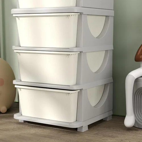 Miniatura 9 de Qaba Unidad de almacenamiento de 4 niveles para niños, organizadores de juguetes y almacenamiento con cómoda de 4 cajones para dormitorio de niños