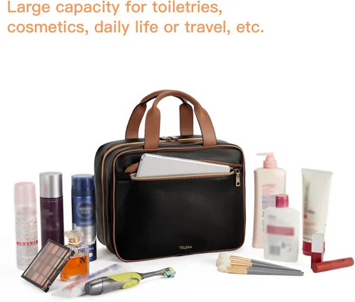 Miniatura 7 de Telena Neceser de viaje para mujer con gancho para colgar, bolsa de cosméticos resistente al agua, organizador de viaje para accesorios, artículos